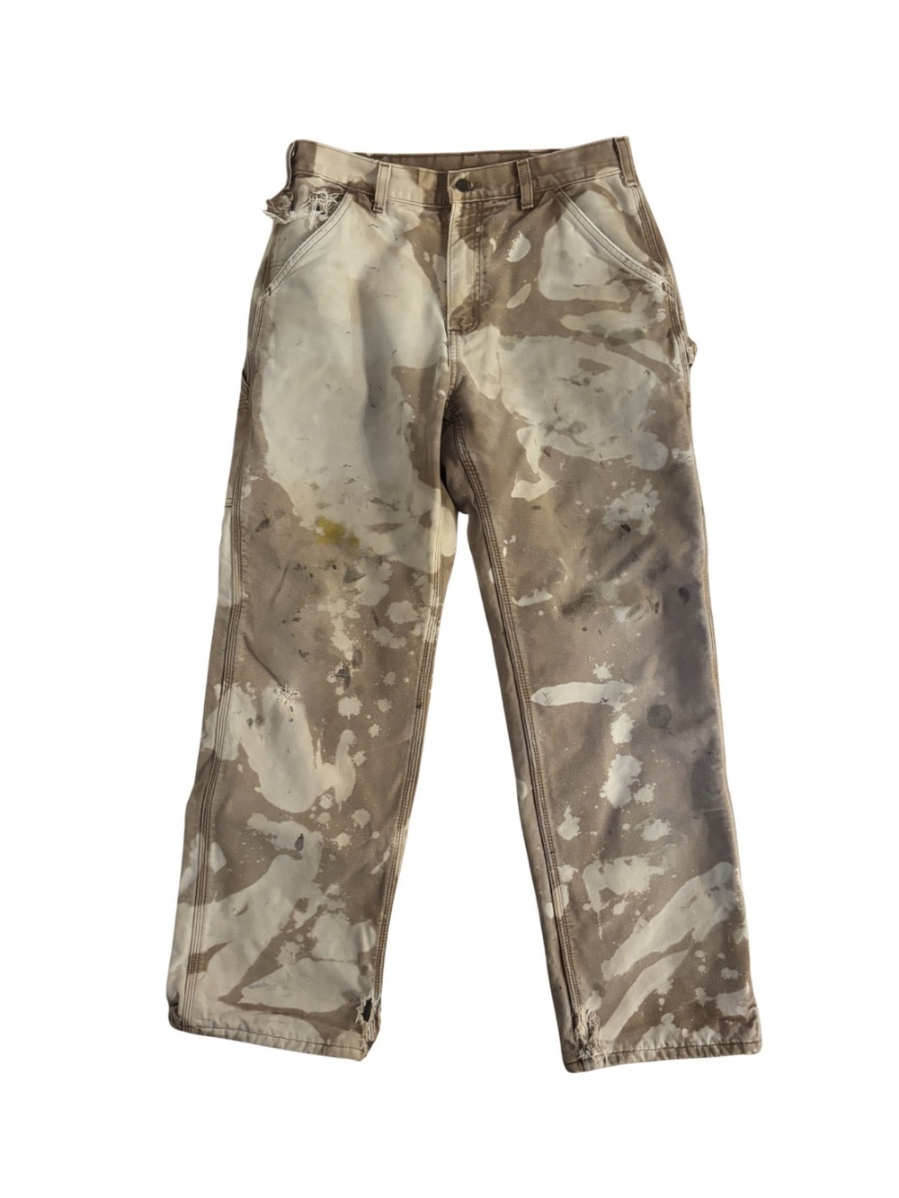 Carhartt x Trashaus Collab Bleach Work Pants in Beige & White